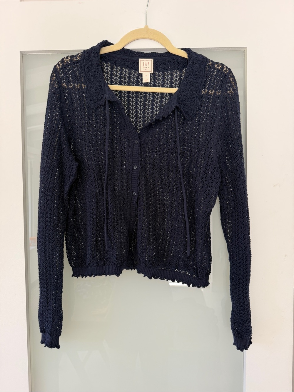 GAP x DOEN Navy Knit Tie-Collar Cardigan